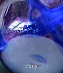 Sanyu Amethyst and Cobalt Veined Threading Art Glass Vase signed c 1961