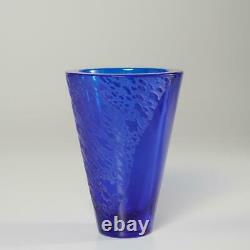 Sasaki Volcano Cobalt 1992-93 Blue Art Glass Crystal Vase, 7