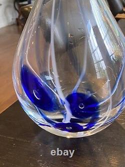 Scandinavian 17 Inch Swung Vase Blue Art Glass