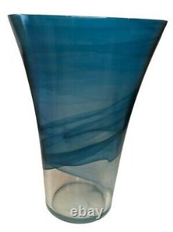 Scandinavian Recycled Orchid Vase Glass Peacock Blue Swirl GLOWS 11.5