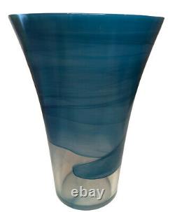 Scandinavian Recycled Orchid Vase Glass Peacock Blue Swirl GLOWS 11.5