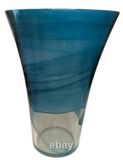 Scandinavian Recycled Orchid Vase Glass Peacock Blue Swirl GLOWS 11.5