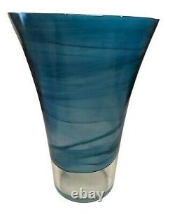 Scandinavian Recycled Orchid Vase Glass Peacock Blue Swirl GLOWS 11.5