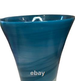 Scandinavian Recycled Orchid Vase Glass Peacock Blue Swirl GLOWS 11.5