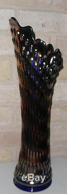 Scarce Fenton Rustic Blue Plunger Funeral Carnival Glass Vase, Back Higher
