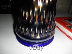 Scarce Fenton Rustic Blue Plunger Funeral Carnival Glass Vase, Back Higher