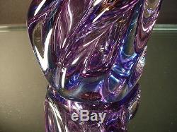 Scarce Seguso Glass Vintage Spiral Waved Purple & Sky Blue Vase Murano Eame Era