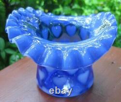 Scarce Vintage Fenton Art Glass Heart Optic Blue Opalescent Crimped Top Hat Vase