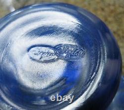 Scarce Vintage Fenton Art Glass Heart Optic Blue Opalescent Crimped Top Hat Vase