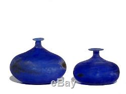 Scavo Blue Glass by Gino Cenedese Murano Design 1960s Pair of Bottles