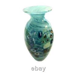 Seascape Classic Art Glass Vase Undersea Inspired Blues Mirini Signed Scotty NEW