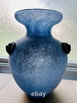 Seguso Murano Art Glass Pale Blue'Scavo' Vase Applied Prunts 10 X 7 C-1960's