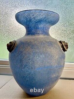 Seguso Murano Art Glass Pale Blue'Scavo' Vase Applied Prunts 10 X 7 C-1960's