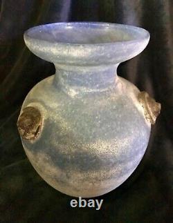 Seguso Murano Art Glass Pale Blue'Scavo' Vase Applied Prunts 10 X 7 C-1960's