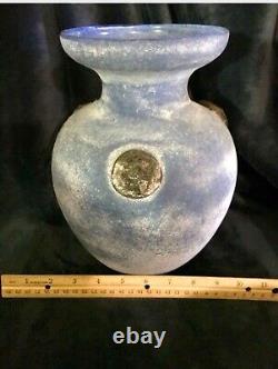 Seguso Murano Art Glass Pale Blue'Scavo' Vase Applied Prunts 10 X 7 C-1960's