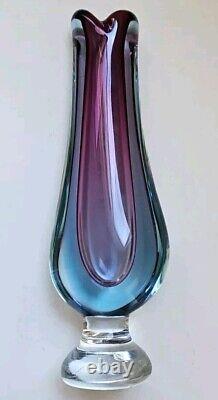 Seguso Vetri d'Arte Sommerso Footed 10 Footed Murano Vase Blue / Violet MCM