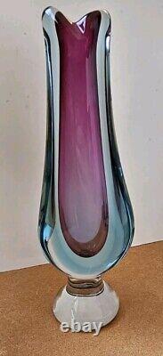 Seguso Vetri d'Arte Sommerso Footed 10 Footed Murano Vase Blue / Violet MCM