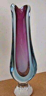 Seguso Vetri d'Arte Sommerso Footed 10 Footed Murano Vase Blue / Violet MCM