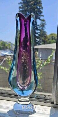 Seguso Vetri d'Arte Sommerso Footed 10 Footed Murano Vase Blue / Violet MCM