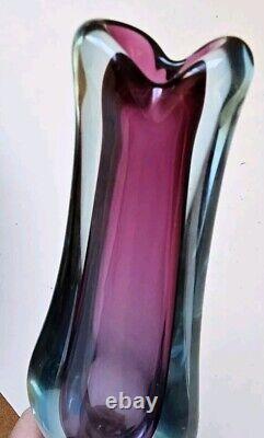 Seguso Vetri d'Arte Sommerso Footed 10 Footed Murano Vase Blue / Violet MCM