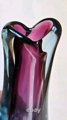 Seguso Vetri d'Arte Sommerso Footed 10 Footed Murano Vase Blue / Violet MCM