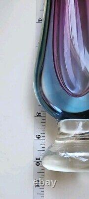 Seguso Vetri d'Arte Sommerso Footed 10 Footed Murano Vase Blue / Violet MCM