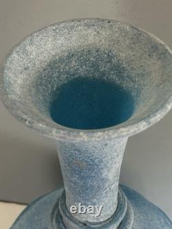 Seguso blue scavo Murano Italian glass vase 13.75 tall