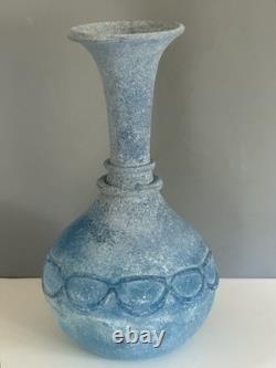 Seguso blue scavo Murano Italian glass vase 13.75 tall
