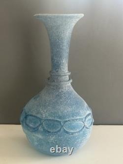 Seguso blue scavo Murano Italian glass vase 13.75 tall
