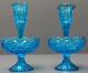 Set 2 Moon and Stars Blue Glass Epergne L. E. Smith Vase/Candle Holder Art Glass