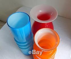 Set 3 HUGE Orange Blue Red Cased Glass Vases Holmegaard Per Lutken Carnaby Style