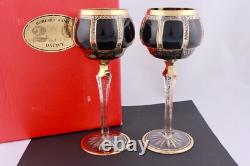 Set Of 2 Vintage Moser Cobalt Blue Gold Gilt Bohemia Crystal Goblets Mint