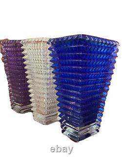 Set Of-3 Rectangle Heavy Baccarat Eye Crystal Style Vase H12 Clear, purple, blue