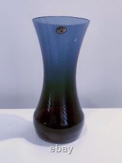 Set Of 4 Bohemian Rubi, Yellow And Blue Vase Hand Made Checoslovaquia Art Glass