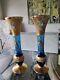 Set of 2 VENEZIA Blue Glass With Gold Overlay And Raised Flowers (8 tall,)