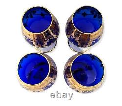 Set of 4 VTG Italian Cobalt Blue Crystal Glasses Snifters Goblet 24K Gold