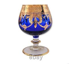 Set of 4 VTG Italian Cobalt Blue Crystal Glasses Snifters Goblet 24K Gold