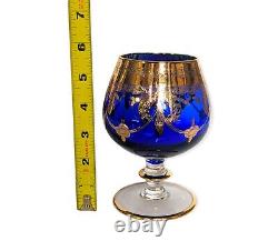 Set of 4 VTG Italian Cobalt Blue Crystal Glasses Snifters Goblet 24K Gold