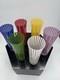 Set of 6 Striped Glass Vases Blue, Red, Yellow, Green, White, Purple