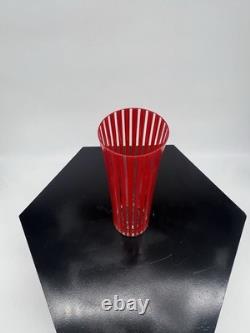 Set of 6 Striped Glass Vases Blue, Red, Yellow, Green, White, Purple