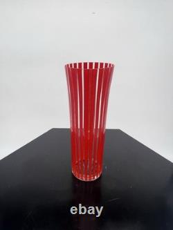 Set of 6 Striped Glass Vases Blue, Red, Yellow, Green, White, Purple