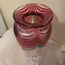 Signed 1996 Stuart Abelman V1233-G 19Iridescent Pulled Feather Art Glass Vase 9