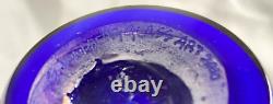 Signed 2000 Lundberg Studios Iridescent Blue, Pulled-Feather Art Glass Vase H-9