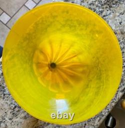 Signed 2001 Richard Blenko Hand Blown Glass Yellow And Blue Vase 11