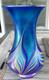 Signed 2010 Vandermark Art Glass Blue Aurene Iridescent Pulled Feather Vase 9