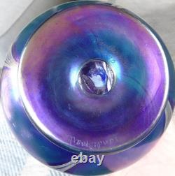 Signed 2010 Vandermark Art Glass Blue Aurene Iridescent Pulled Feather Vase 9