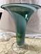 Signed Andres Chapman Blown Art Glass Vase 12 Teal White Swirl Trumpet