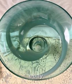 Signed Andres Chapman Blown Art Glass Vase 12 Teal White Swirl Trumpet