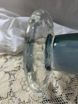 Signed Andres Chapman Blown Art Glass Vase 12 Teal White Swirl Trumpet