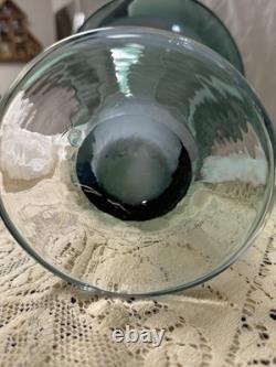 Signed Andres Chapman Blown Art Glass Vase 12 Teal White Swirl Trumpet
